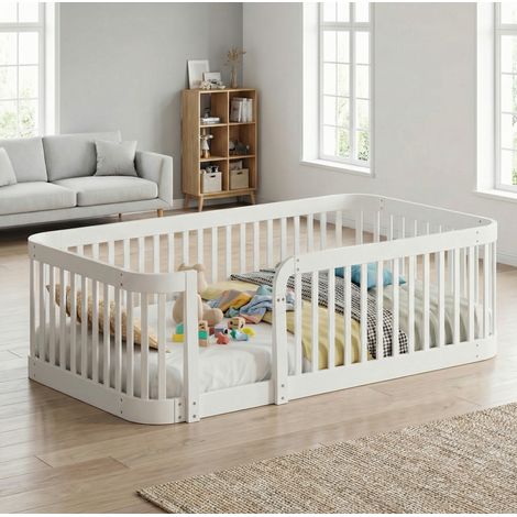 Parc modulable pour bébé style scandinave en bois d’ingénierie blanc 140x200 cm, extensible, bords arrondis