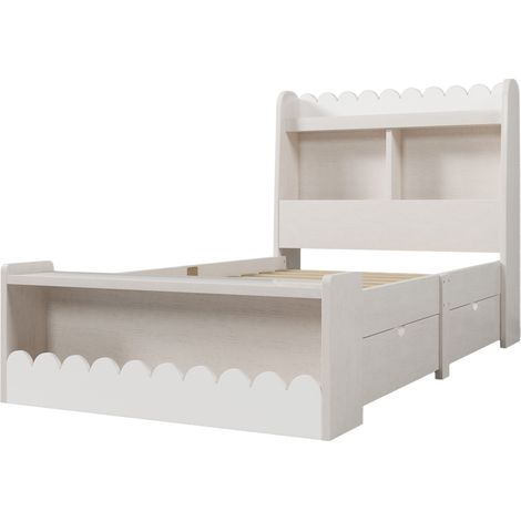 Letto bambino 90x200 cm con contenitori, cassetti e mensole, bianco e rovere chiaro (1/5)
