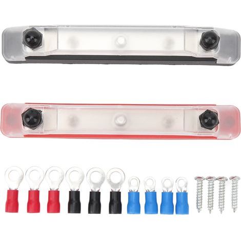 1 paire 150A Barre de bus DC12V à 48V Bloc de distribution électrique 3X plots M6 Bornier pour Voiture Bateau Marin Caravane Camping-car Avec 10 bornes