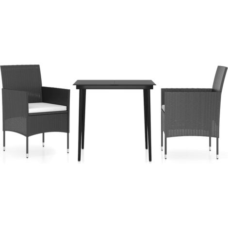 Ensemble à manger de jardin avec coussins 3 pcs,Salon de jardin noir CFW89635 (1/5)