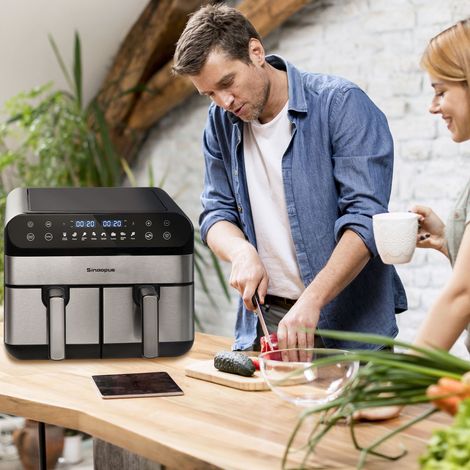 Freidora de aire caliente XXL de 10 L con doble zona, pantalla táctil LED, 2400 W, negra DESVIAE