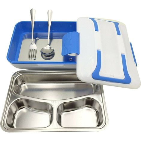SCALDAVIVANDE ELETTRICO LUNCHBOX CONTENITORE PORTA CIBO 3 SCOMPARTI + POSATE