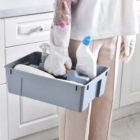 Panier De Rangement Pour Produits D'Entretien - 2 Compartiments En Polypropylène - Poignée Intégrée - Pour Salle De Bain Et Vitres - 1 Pièce (1/5)