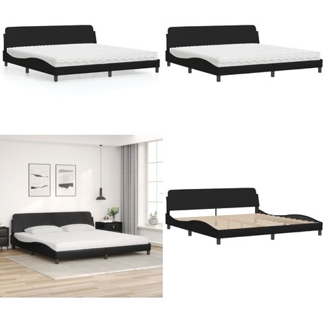 Lit avec matelas noir 200x200 cm similicuir - Lit Double - Lit Plateforme - Lit Design - Literie - Sommier Tapissier - Home & Living (1/5)