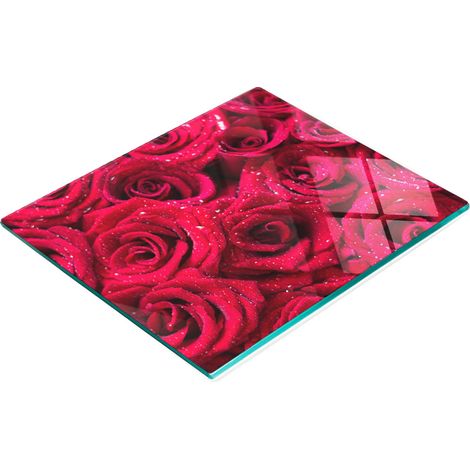Planche à découper et à servir en verre décoratif avec motif de gouttes sur des roses 60x52 cm (1/5)