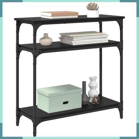 Table console - 882204 - Chêne noir - 75 x 29 x 75 cm - 2 étagères, structure métal (1/5)