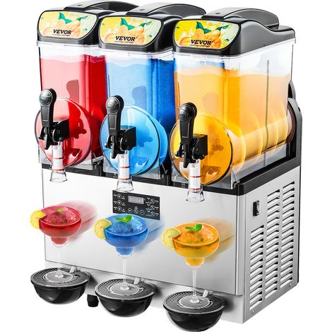 VEVOR Machine a Granite avec 3 Reservoirs de 15 L, Machine a Boissons Glacees en Acier Inoxydable, Distributeur de Boissons Frappees Granitas Margarita Smoothie, pour Maison Restaurants Cafes Bars