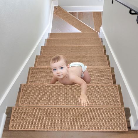 15Pcs Tapis Marchettes D'escalier, Antidérapant Tapis Escalier pour marches en Bois, Auto-Adhésif, Sécurité Tapis de Marche, Marchette Escalier Anti Derapant escalier pour Enfants Animaux (15pcs-05) (1/5)
