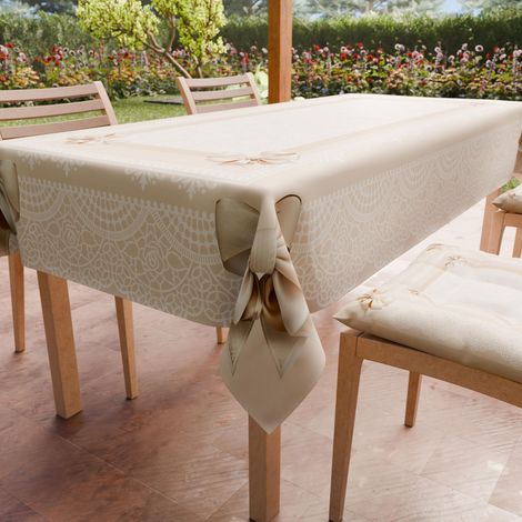 Nappe Anti-Taches Rectangulaire (140 x 180 cm) Couvre-Table de Cuisine, Motif Nœud Beige, X6 Places, 100% fabriquée en Italie (1/5)