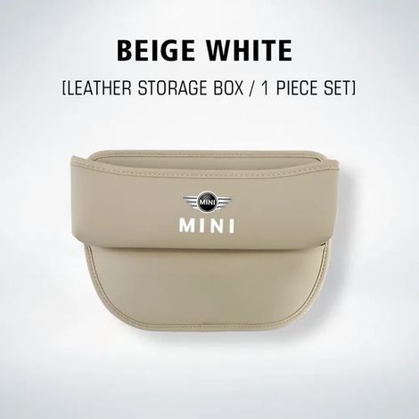Boîte de rangement beige pour siège auto, compartiment de rangement pour interstices, compatible avec Mini Cooper One JCW F54 F55 F56 F57 F60 R50 R52 R53 R55 (1/5)