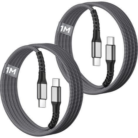 Câble USB C vers USB C 1M [Lot de 2], 60W PD Cable Chargeur usb c Charge Rapide Nylon Tressé Cable Type C pour iPhone 17 Air 16 15 Pro Max, iPad MacBook Pro Air,Samsung Galaxy S25 S24 S23 S21,Pixel (1/5)