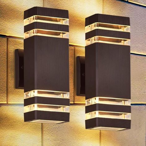 Lot de 2 appliques murales d'extérieur modernes, luminaires muraux extérieurs marron, éclairage de porche bidirectionnel (hau Femeo (1/5)