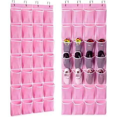 Schuhregal zum Einhängen an der Tür mit 28 Fächern, 2er-Pack, hängendes Schuhregal mit Netztaschen, große Größe 65 x 23 (1/4)
