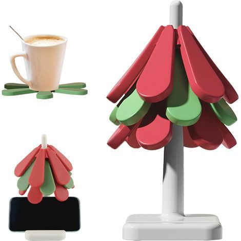 Untersetzer, Silikonuntersetzer, Untersetzer in Tannenbaumform, isolierte Untersetzer, abwaschbares Weihnachtstischset, Kaffeeuntersetzer, Tannenbaum-Untersetzer, Untersetzer (1/5)