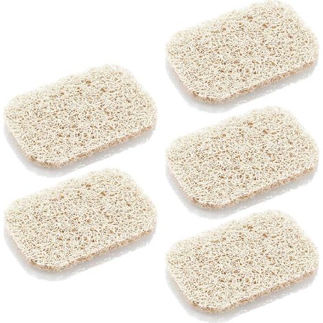 Lot de 5 porte-savons en luffa naturel - Accessoires pour salle de bain et cuisine, 7 x 11 x 1 cm, faciles à nettoyer et écologiques (beige, Elli) (1/5)