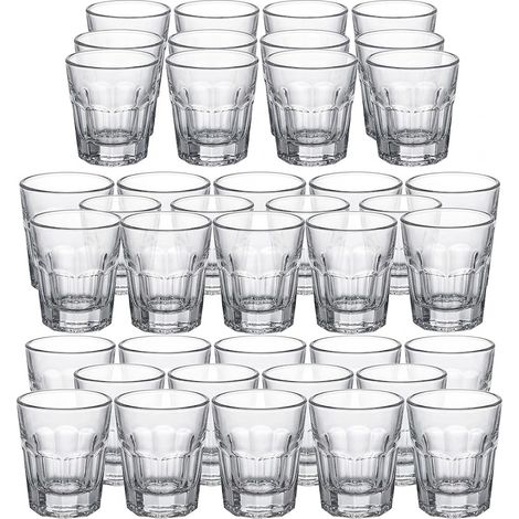 Set 36 Shottini Bicchierini in Vetro cicchetti 40 ml per Tequila grappa Vodka Amari liquoriROCKS Trasparente a Sfaccettature  per Casa Bar e Ristorazione Professionale Horeca impilabili salvaspazio