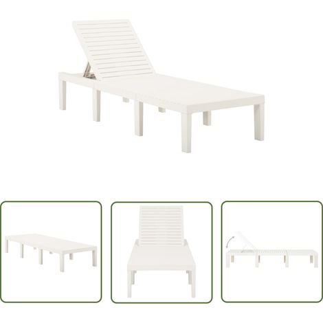 The Living Store Chaise longue plastique blanc - Chaises Longues - Transats - Lit De Bronzage - Mobilier De Jardin - Chaises Extérieures (1/5)