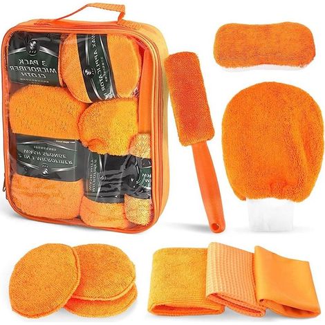 Kit Nettoyage Voiture, 9PCS Kits de Nettoyage des Vitres pour Auto et Moto, Nettoyage Voiture Interieur, Éponges, Chiffons, Gant Lavage Voiture, Brosse à Pneus Auto et Moto pour Entretien Voiture (1/5)