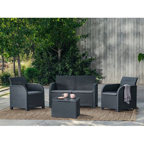 Dmora - Loungeset für draußen Sgonico, Outdoor-Lounge mit Couchtisch, Terrassenset mit Kissen, 113x65 h74 cm, Anthrazit (1/5)