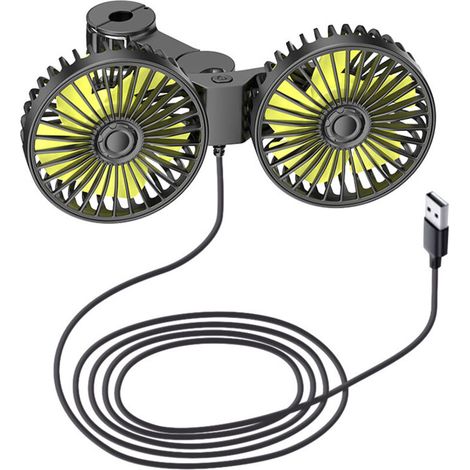 Ventilateur automobile double tête, USB portable silencieux pour siège arrière, 3 vitesses réglables et rotation à 360°, idéal pour enfants et chiens, compatible SUV (1/4)