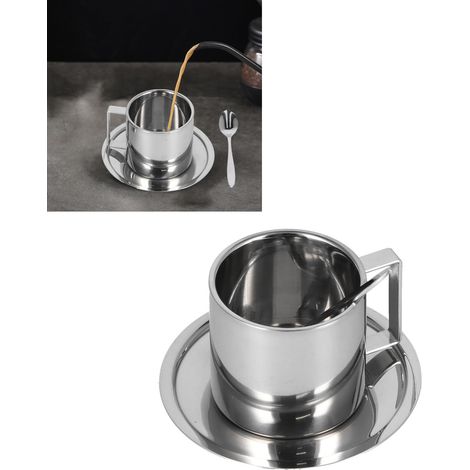 Dreiteiliges Set Kaffeebecher aus Edelstahl 304, doppelwandige Isolierbecher, ideales Set für Zuhause, Milchbecher, doppelwandiges Set im europäischen Stil – 280 ml (1/5)