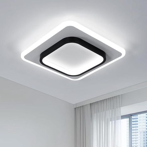 Modern 30W 3375LM LED ceiling light, black and white square acrylic shade, light fixture for living room, bedroom, kitchen, hallway, 30cm, 6500K cool white light (1/5)