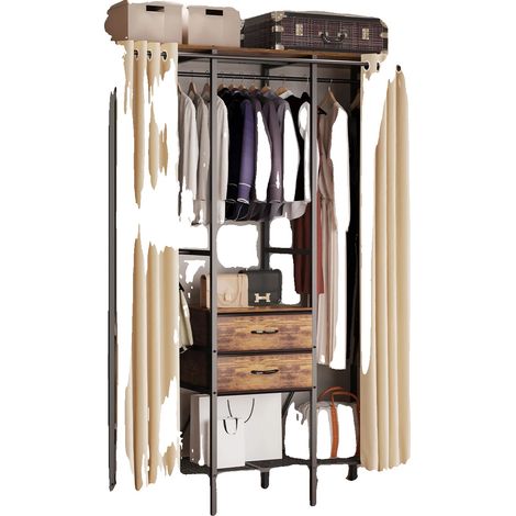 Perchero, estructura de hierro y MDF, dimensiones 149,5 x 50 x 214 cm, capacidad de carga 30,4 kg, requiere montaje, incluye funda antipolvo. (1/5)