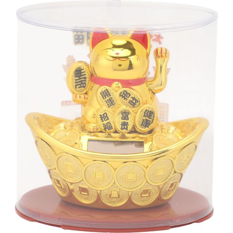 Ortviai Chat porte-bonheur solaire en plastique doré MLY23029-4, décoration pour bureau ou comptoir (1/5)