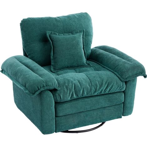 Poltrona girevole 360° in ciniglia verde con cuscino di supporto, seduta oversize 1 posto (1/5)