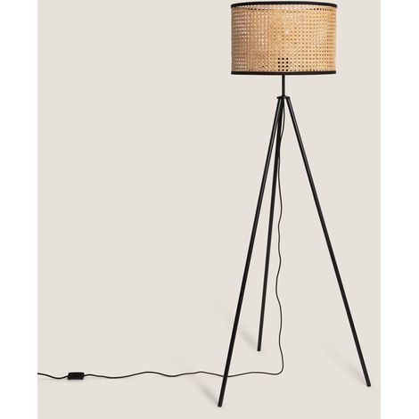 – Lampadaire rotin Huela 145 cm – Métal et textile – Douille E27 – Tension 230V – Compatible ampoules RGB et CCT (1/5)