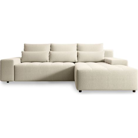 Selsey Neluro – Ecksofa mit Schlaffunktion & Bettkasten, Chenille wasserabweisend, Universal, Hellbeige