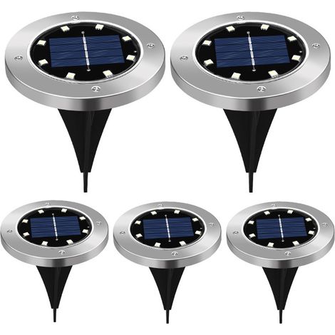 Lot de 8 lampes solaires de sol LED blanc – Résistantes à l'eau – Alimentation solaire – Installation rapide avec chevilles incluses (1/5)