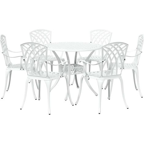 Maison Exclusive - Set da Pranzo per Giardino 7 pcs Bianco Alluminio