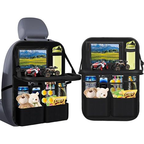 Organisateur de voiture pour siège arrière enfant, Grande protection de siège de voiture enfant avec table pliante, Support de tablette de voiture intégré, étanche multifonctions noir 1 pièce (1/5)