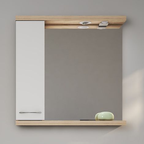 Specchio bagno contenitore  80 cm bicolore bianco e legno chiaro  LAC-ESTIA-80 kamalu (1/4)