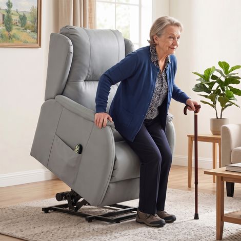 Fauteuil inclinable à bergère à double moteur en similicuir, gris clair (1/5)