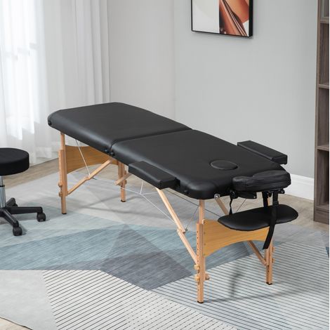 Table de massage pliante portable avec têtière, hauteur réglable 61-87 cm, noir HAVRYA (1/5)