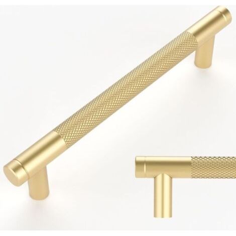 Lot de 10 poignées moletées dorées de 128 mm de centre à centre pour tiroir, commode, placard et penderie