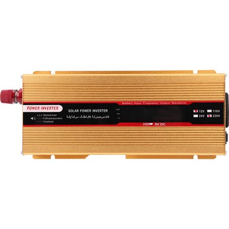 Convertisseur 2000W Onduleur Voiture avec Écran LCD, Chargeur USB, Onde Sinusoïdale Modifiée, Prise 12V/24V, Couleur Or (1/5)