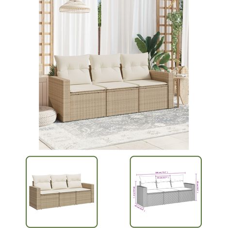 The Living Store 3-tlg. Garten-Sofagarnitur mit Kissen Beige Poly Rattan - Gartensorgaunität - Outdoor Möbel - Lounge Set - Rattan Sofa - Gartenlounge (1/3)