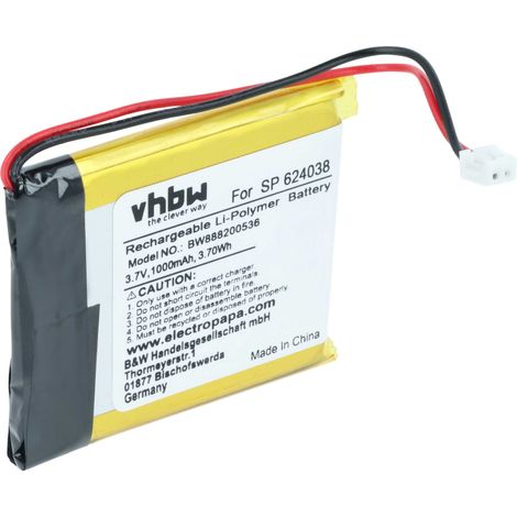 vhbw Akku Ersatz für Sony 1588-0911, LIS1662HNPC, SM-03 für wireless Headset Kopfhörer (1000mAh, 3,7V, Li-Polymer)