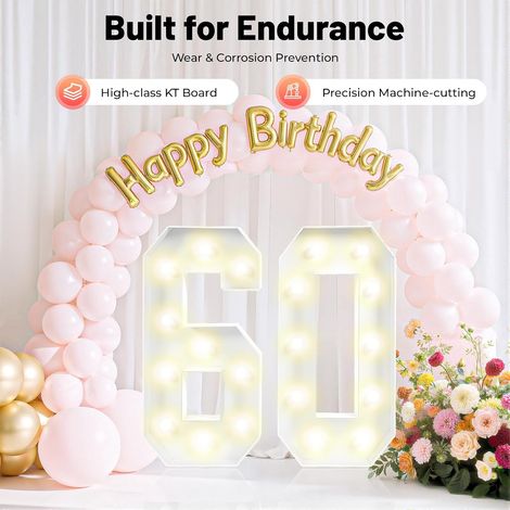 Lumineux LED 2000-3000K en Hauteur 100cm, Décoration d'Anniversaire 60, Lumineux Géants Chiffres Pour Anniversaire, Mariage, Fête (1/5)
