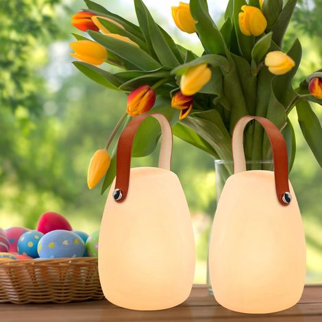 Lampe de table LED extérieur 2 pièces avec Télécommande Blanc chaud 8 couleurs Intensité variable Lampe de Table sans fil étanche IP44 pour votre maison et jardin (Cuir,petit) (1/5)