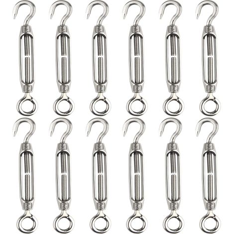 12 pièces tendeur de fil de tendeur M4 crochet et oeil tendeur de tendeur 304 tendeurs en acier inoxydable Tension de corde robuste (1/5)