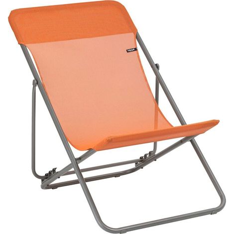 Transat Jardin Pliable - Chilienne Multi-positions : Largeur 58 Cm - Maxi Transat - Batyline® Iso - Orange Clementine - Lafuma Mobilier