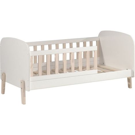 M&S – Lit évolutif bébé 70x140 cm – Bois laqué blanc et pieds en pin massif clair – Confort optimal et design moderne