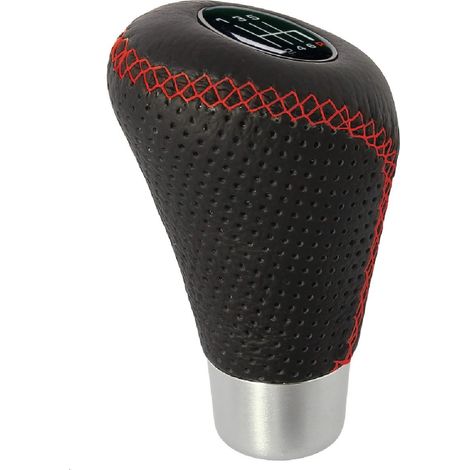 Pommeau levier vitesse cuir noir rouge marche arriere + 4 pastilles - RaceSport