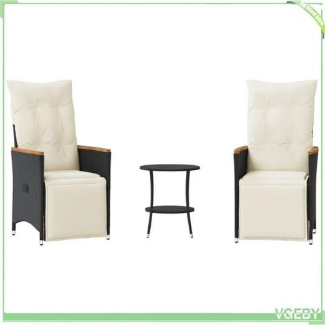Ensemble de bistro 3 pcs - FAFEICY - 365678 - résine tressée noir - chaises inclinables - coussins amovibles (1/5)