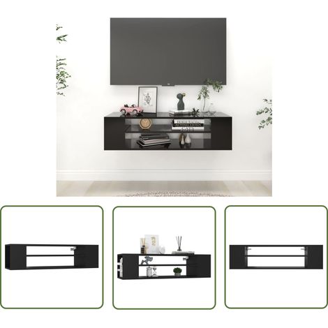 The Living Store Meuble TV suspendu Noir 100x30x26,5 cm Bois d’ingénierie - Meuble Tv Suspendu - Meuble Tv Noir - Meuble Tv Design - Meuble Tv Moderne - Étagère Murale (1/5)