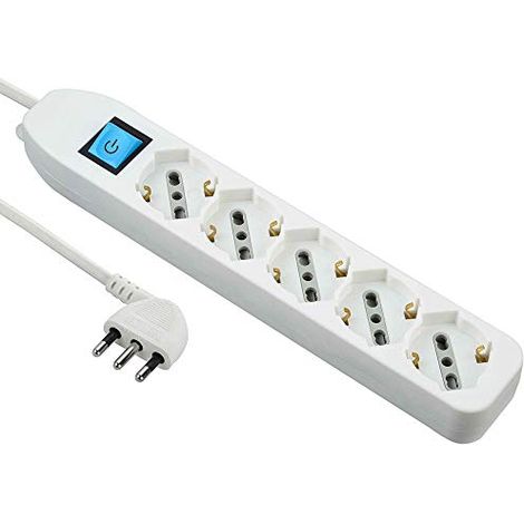 Multipresa 5 posti polivalenti (schuko + 10/16A) con interruttore - cavo 3 m bianco
